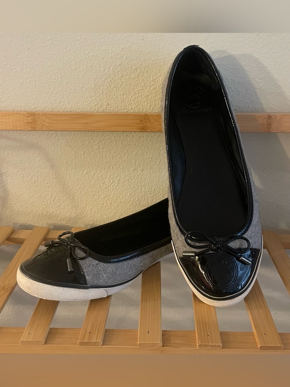 Tory Burch Skyler Wool & Patent Cap-Toe Ballet Flat
